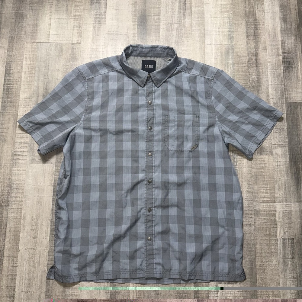 5.11 Tactical Shirt Men's Large Blue Plaid Snap Front Short Sleeve Button Up